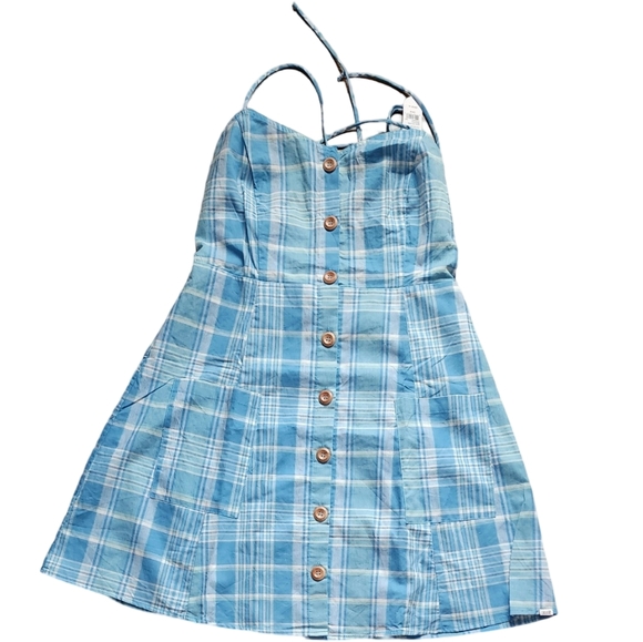 NWT‎ Sisstrevolution Blue Plaid Low Square Back Midi Dress Jr's Large - Picture 3 of 9